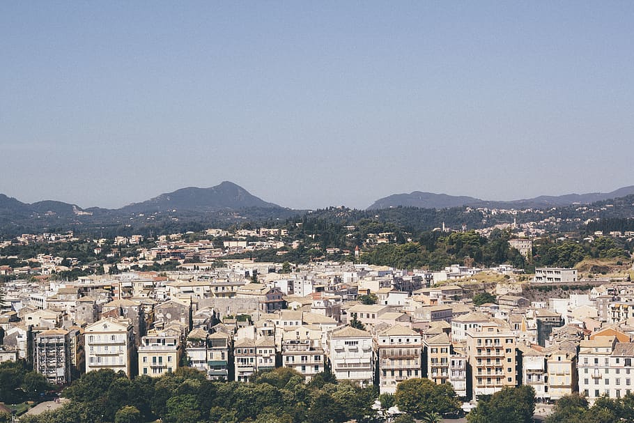 greece, corfu, kerkyra, architecture, city, mountain, building exterior HD wallpaper