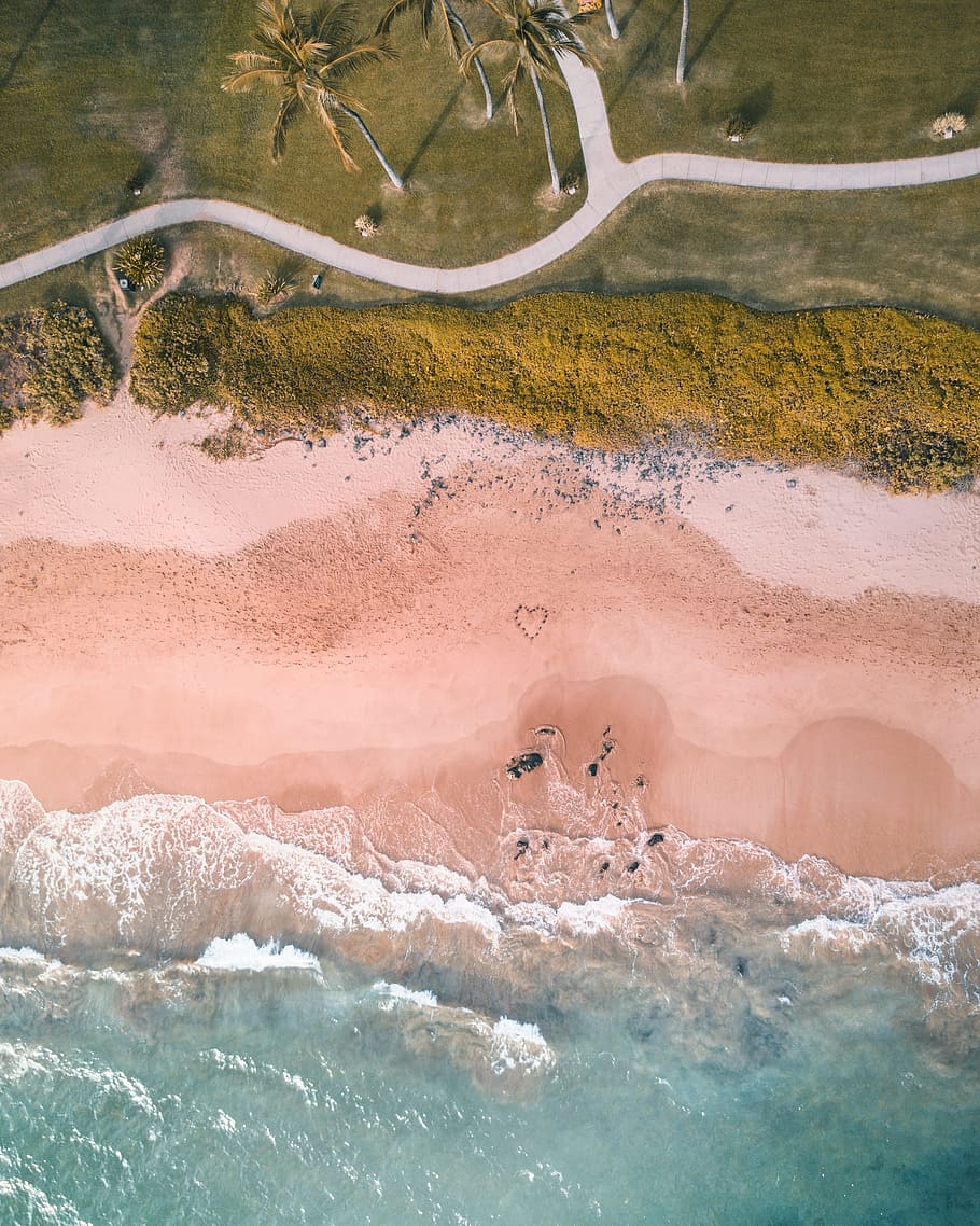 bird's eye view of shore, drone view, arial view, beach, coast, HD wallpaper