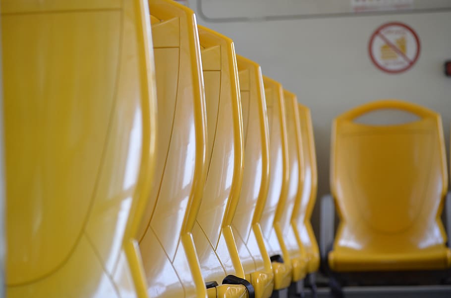 Bus, Yellow, Reply, Modern, Transport, Car, in a row, indoors HD wallpaper