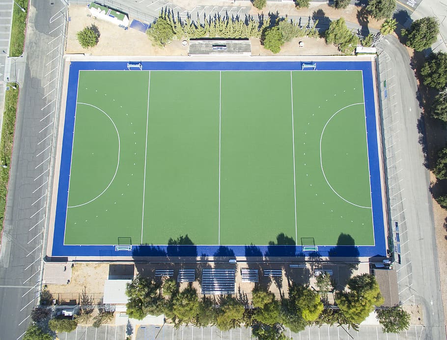 aerial futsal course near trees, blue, moorpark, moorpark coll, HD wallpaper