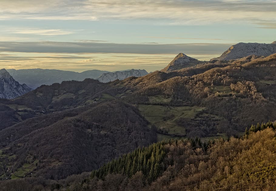 spain, lindes, clouds, sunset, mountains, trees, scenics - nature HD wallpaper