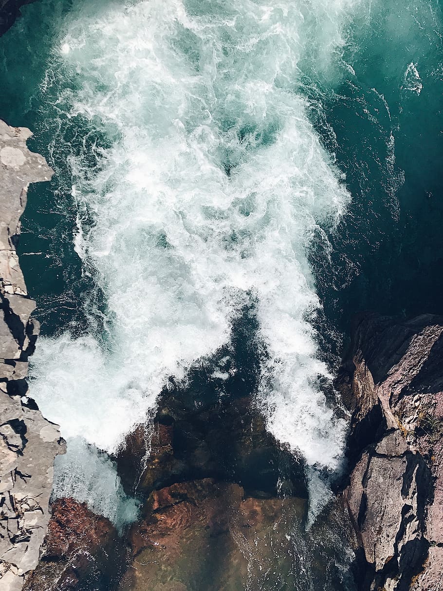 united states, glacier national park, rocks, nature, waterfall, HD wallpaper