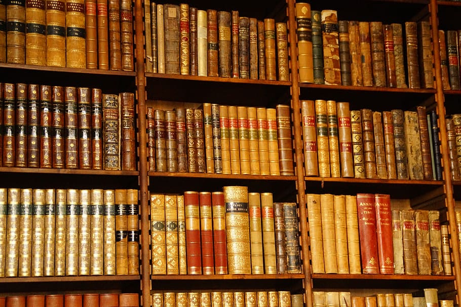library, reading room, books, spine, shiny, old, valuable, old books, HD wallpaper