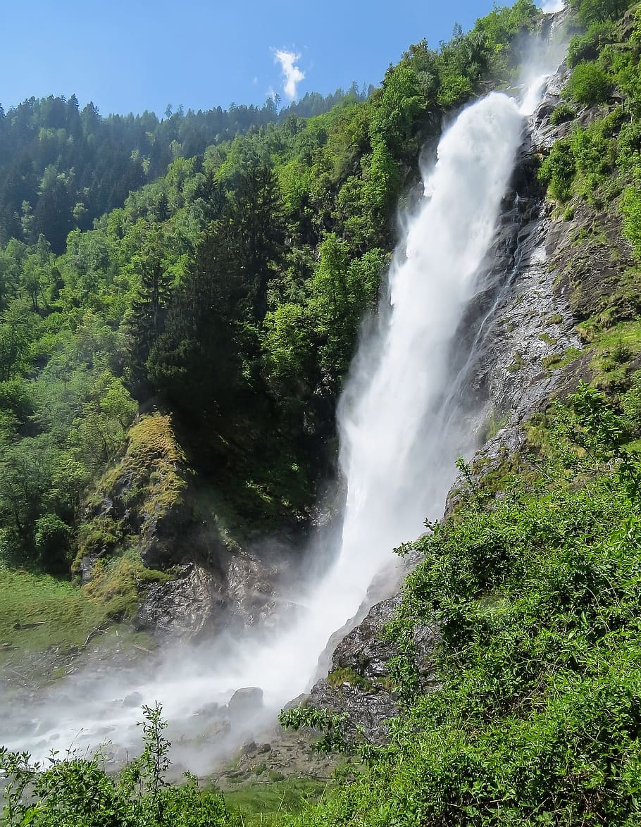 waterfall, flow, nature, landscape, jungle, forest, plant, tree HD wallpaper