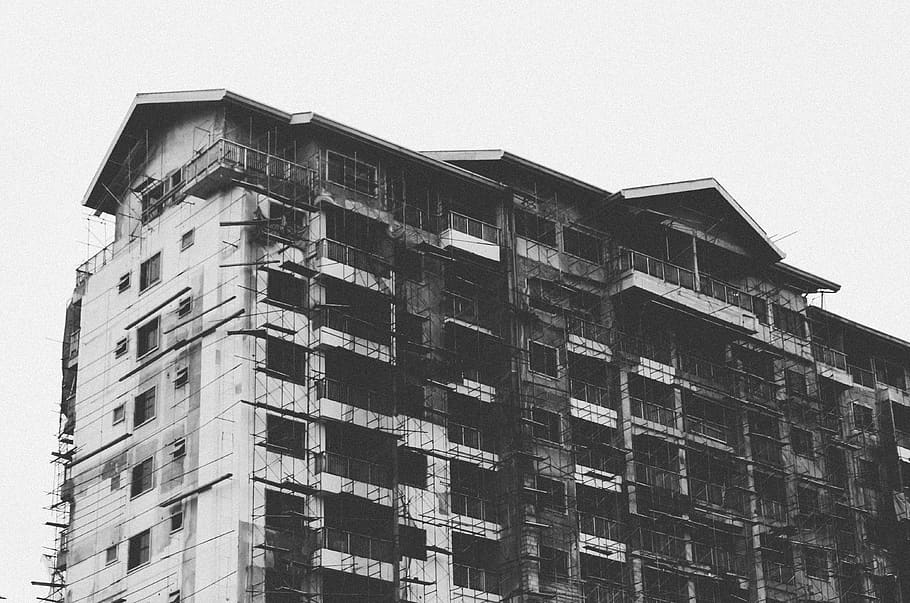 construction, building, architecture, black and white, building exterior HD wallpaper