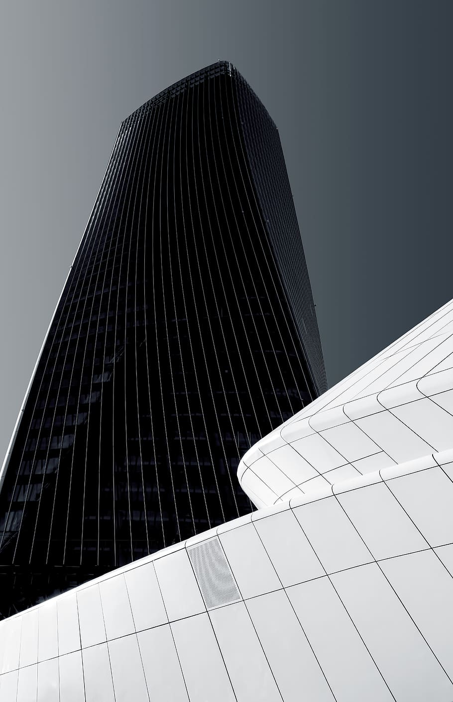 black glass building, perspective, panel, tone, architecture