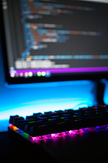 laptop, programming, coding, macbook, monitor, light, led, gaming HD wallpaper