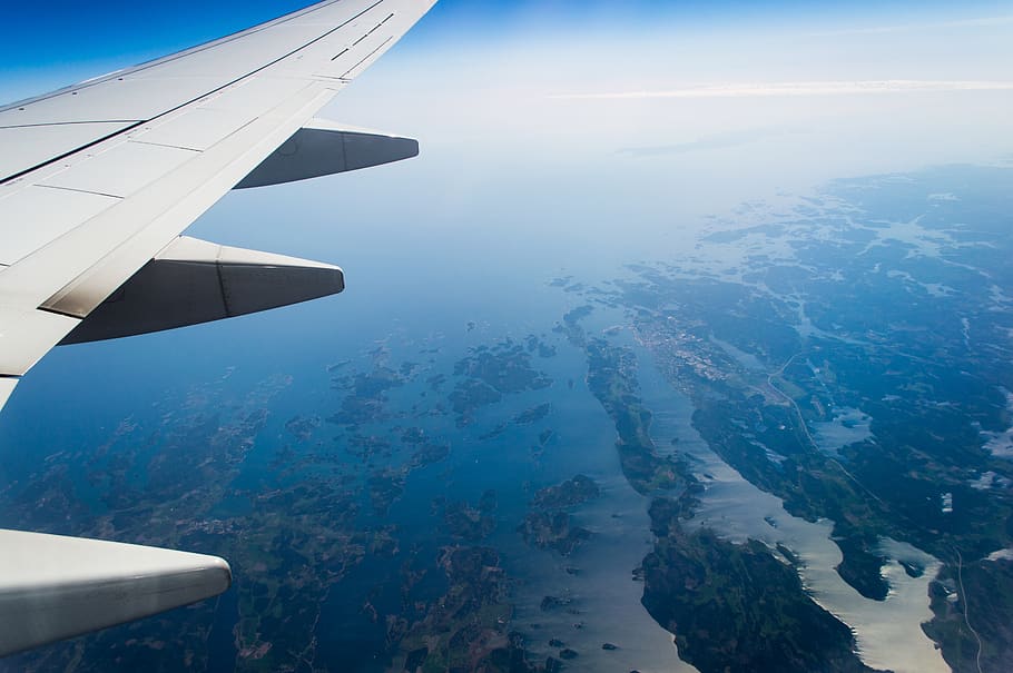 halmstad, sweden, earth, plane, lakes, air view, silver reflection, HD wallpaper