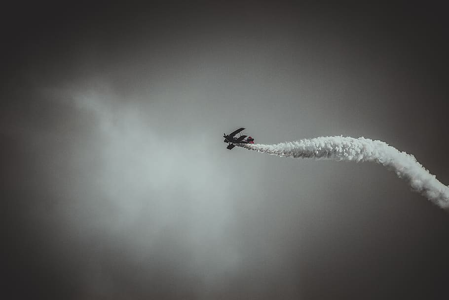 airplane, smoke, flying, jet, vehicle, aircraft, sky, flight, HD wallpaper
