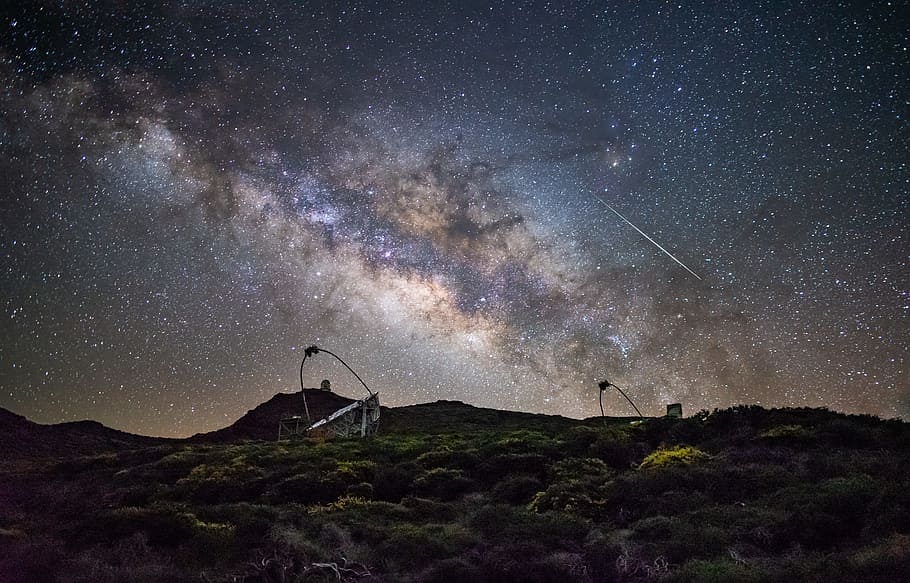 milky way at night, sky, star, mountain, landscape, galaxy, outdoors HD wallpaper