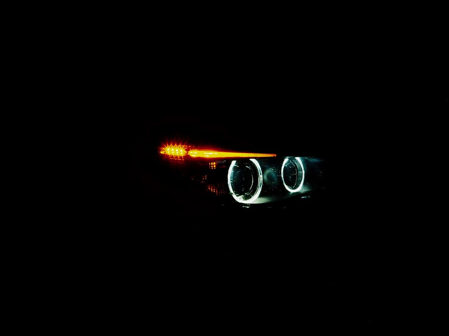 vehicle headlight turned-on, copy space, illuminated, dark, indoors HD wallpaper