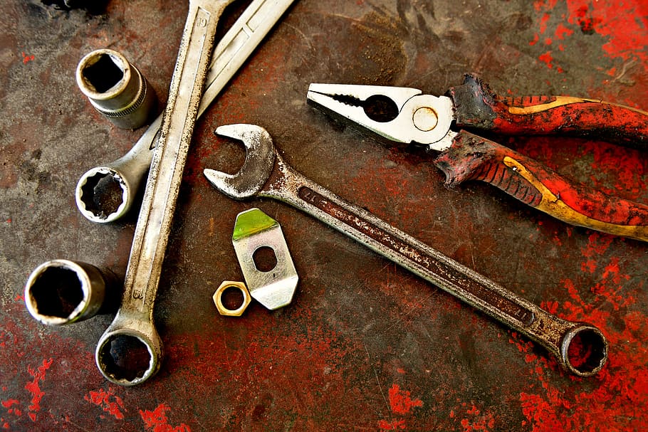 colour rust, steel, tools, machine, spanner, pliers, red, old HD wallpaper