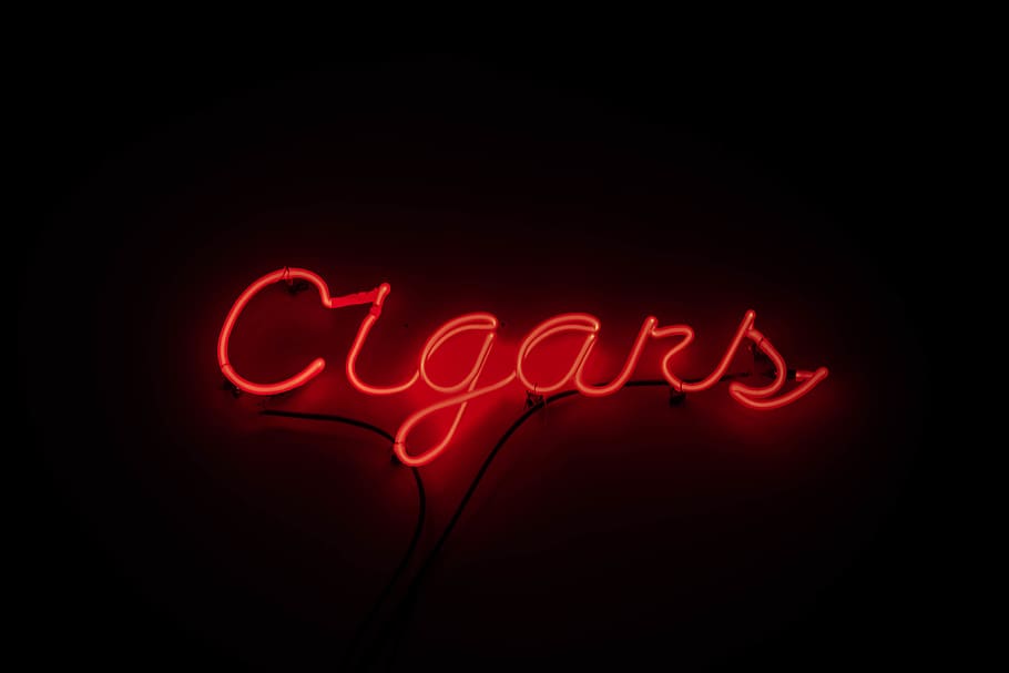 red Cigars neon sign, text, illuminated, black background, communication HD wallpaper