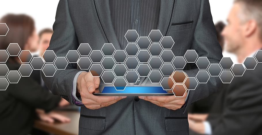 tablet, team, teamwork, honeycomb, block chain, vision, idea HD wallpaper