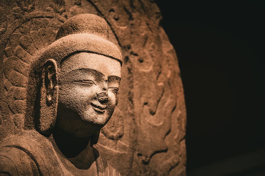 Buddha statue, head, human, person, face, sculpture, art, figurine, HD wallpaper