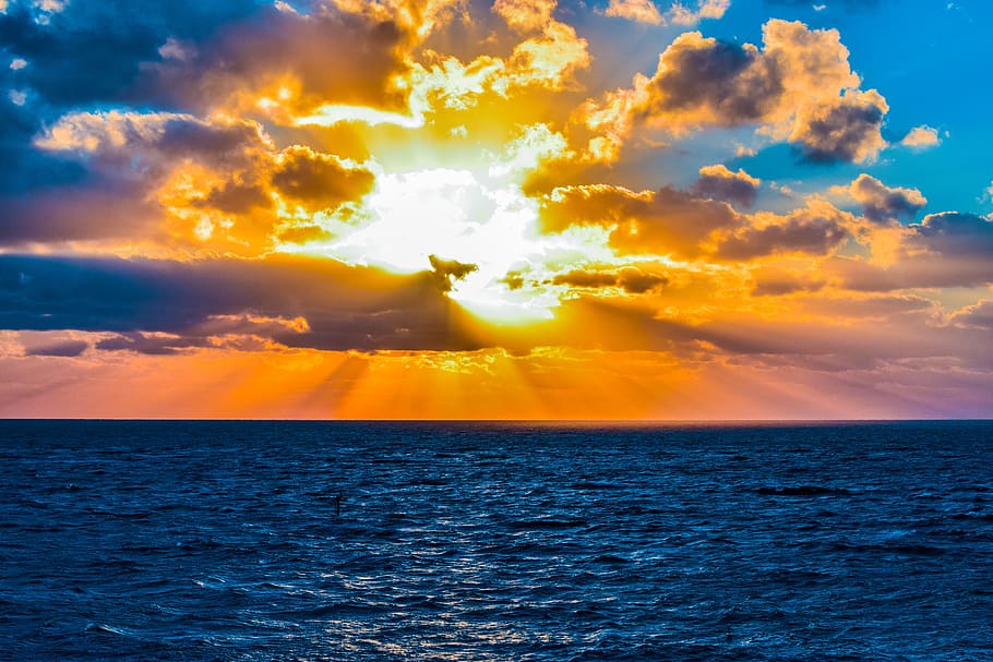 sun, sea, clouds, ocean, coast, sky, water, cloud - sky, horizon over water HD wallpaper