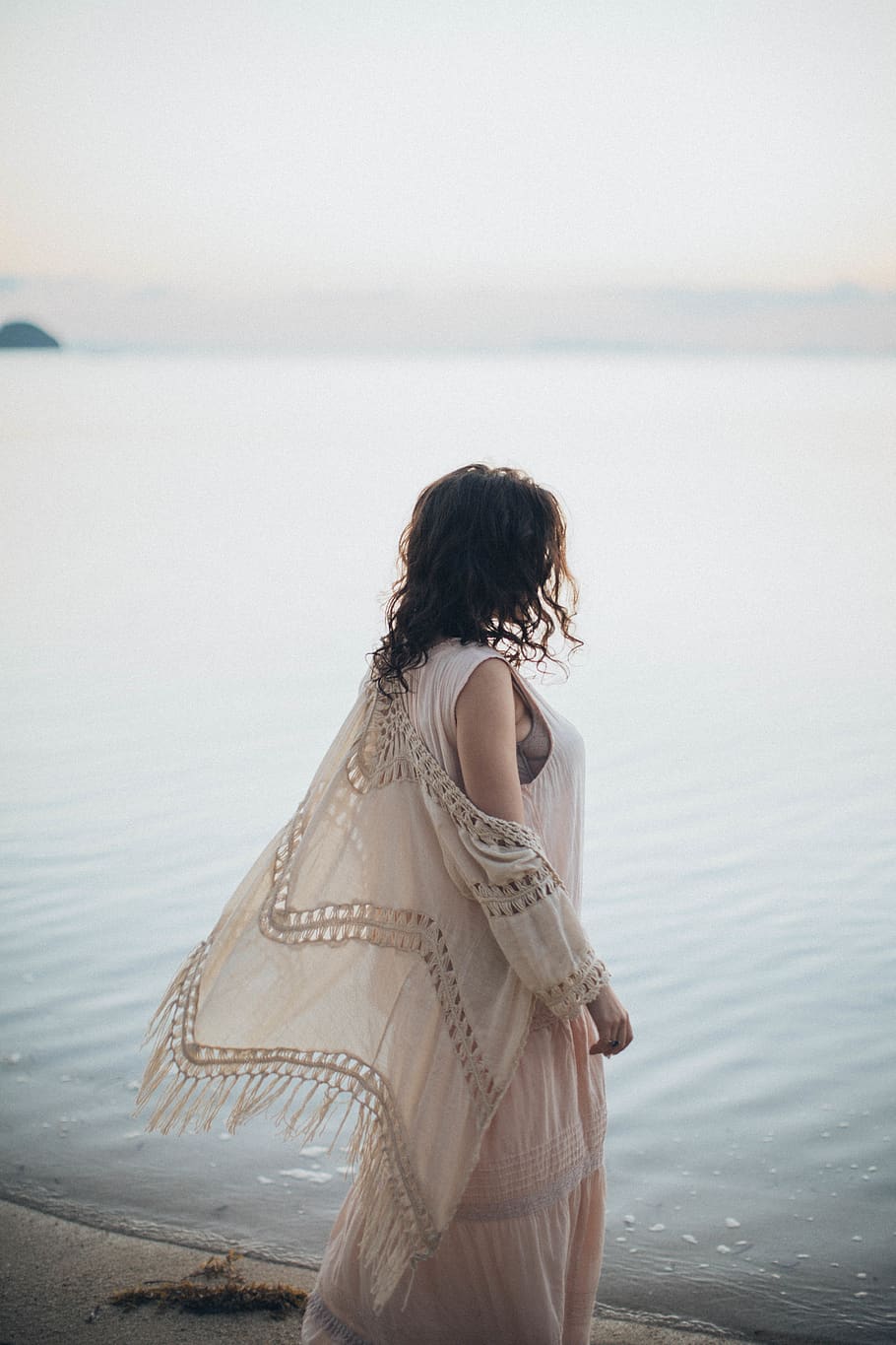 Women's White Dress, back view, beach, leisure, recreation, seashore HD wallpaper
