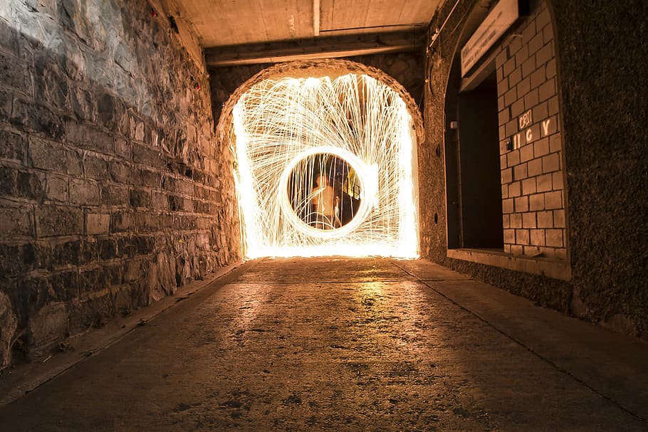 Timelapse Photo of Man in Hallway With Light, arch, architecture HD wallpaper