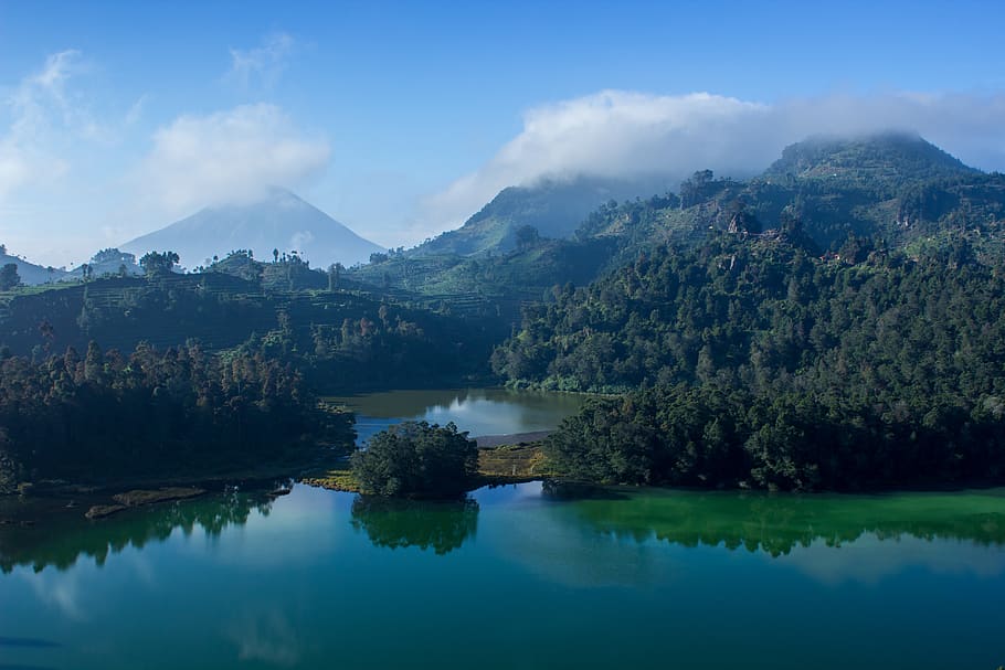 lake, water, blue, sky, forest, mountain, trees, scenics - nature HD wallpaper