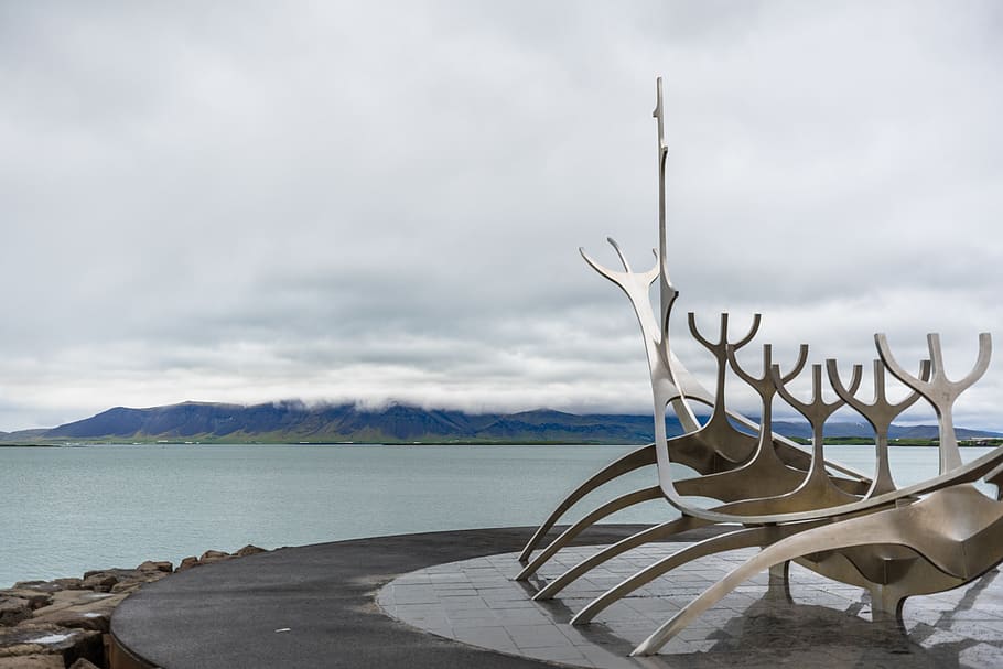 iceland, sun voyager, reykjavík, travel, reykjavik, city, sea, HD wallpaper