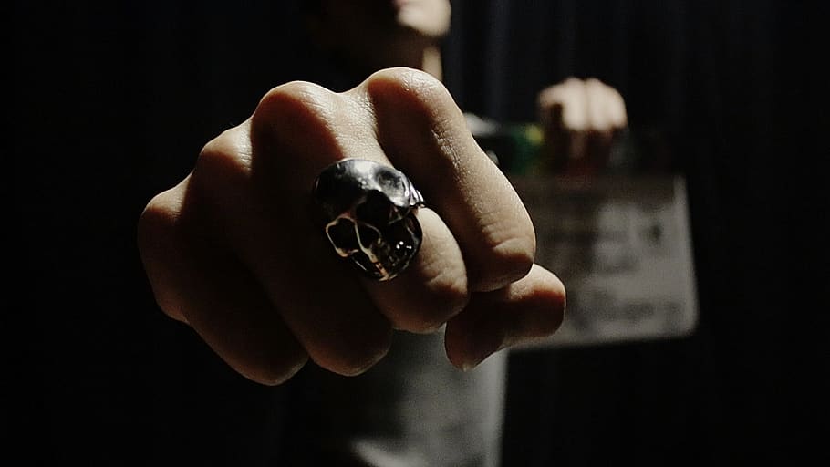 skull, hand, man, punch, cinematography, human hand, human body part HD wallpaper
