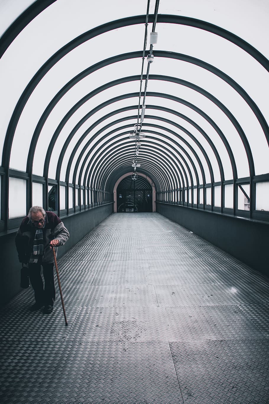 man using cane while walking on pathway, corridor, human, person HD wallpaper