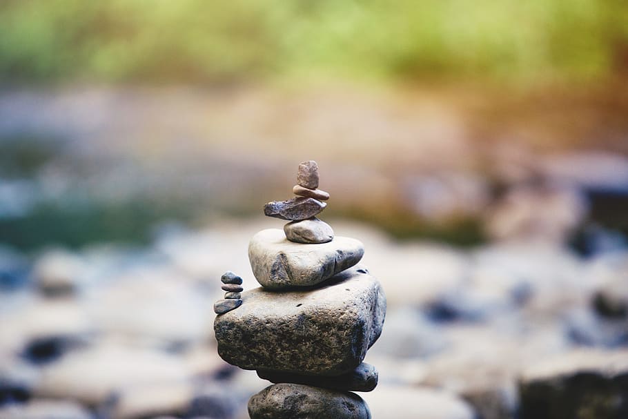 selective focus of gray pile of rack, rock, balance, stack, stone HD wallpaper