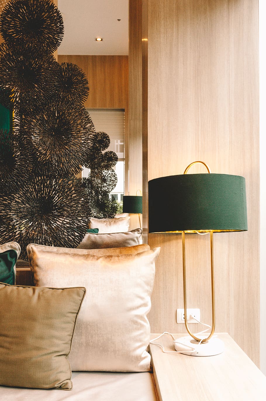 green table lamp, indoors, furniture, home interior, no people HD wallpaper