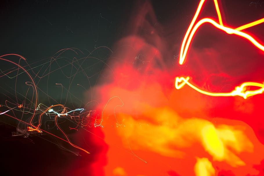 night, red, illuminated, motion, no people, long exposure, abstract HD wallpaper