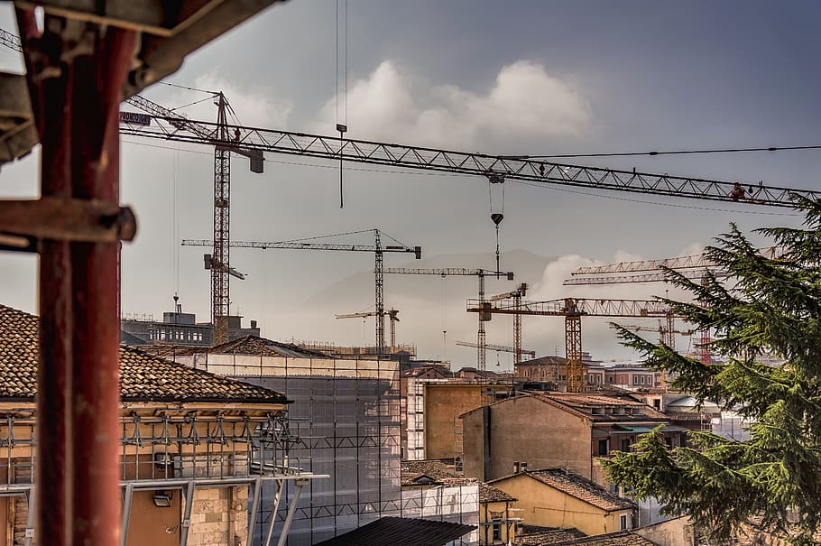 yards, crane, architecture, landscape, city, skyline, built structure HD wallpaper