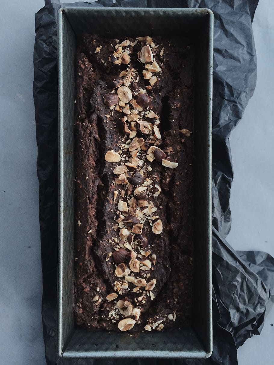 Chocolate Cake in Gray Box, banana bread, chocolate loaf, coffee HD wallpaper