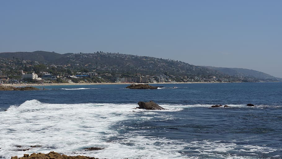 dana point, rocks, pacific, sky, ocean, beach, sea, california HD wallpaper