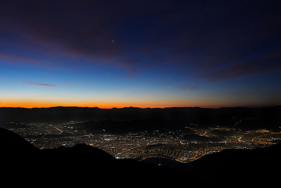 chile, santiago, sky, night, mountain, america, city light, HD wallpaper