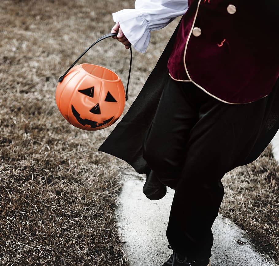 Child Holding Halloween Candy Basket, activity, boy, bucket, celebration HD wallpaper