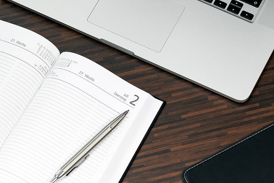 Click Pen on Journal With a Date of 2, desk, laptop, notebook HD wallpaper