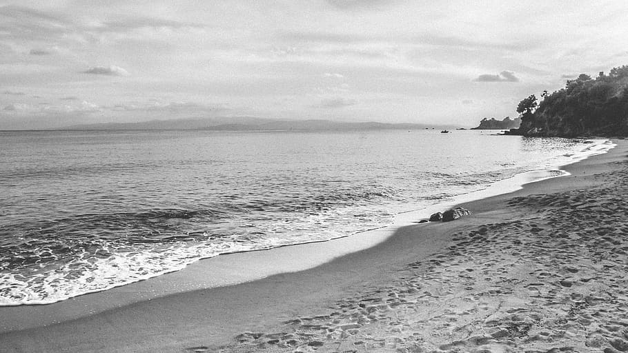 greece, skiathos, beach, sand, bw, mediterranean, hellas, monochrome, HD wallpaper