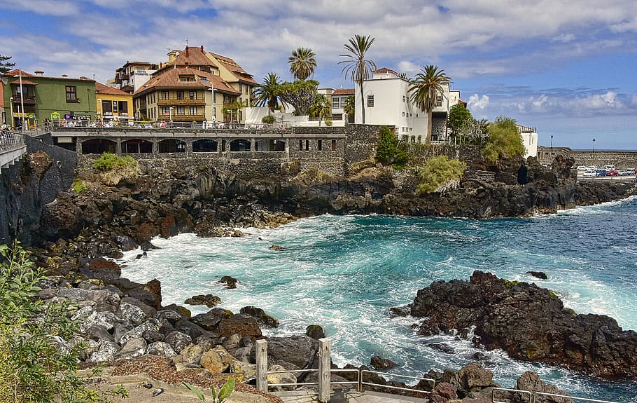 san telmo, tenerife, rocks, cliff, islands, volcanic, water, HD wallpaper