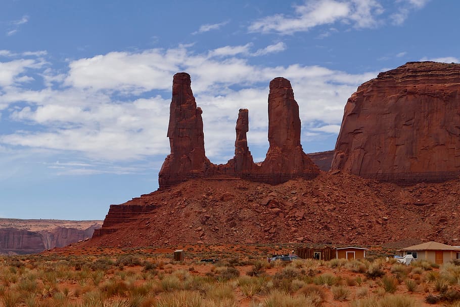 hamlet, navajo, three-sisters, monument valley, utah, cloud - sky, HD wallpaper
