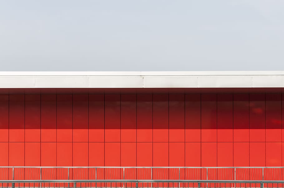 grey steel railing outdoors, wall, sky, red, tile, building, architecture HD wallpaper