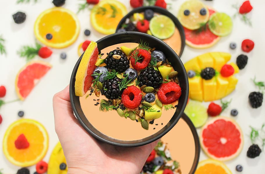 Person Holding Fruit Salad, berries, bowl, bowl of fruit, citrus fruit, HD wallpaper