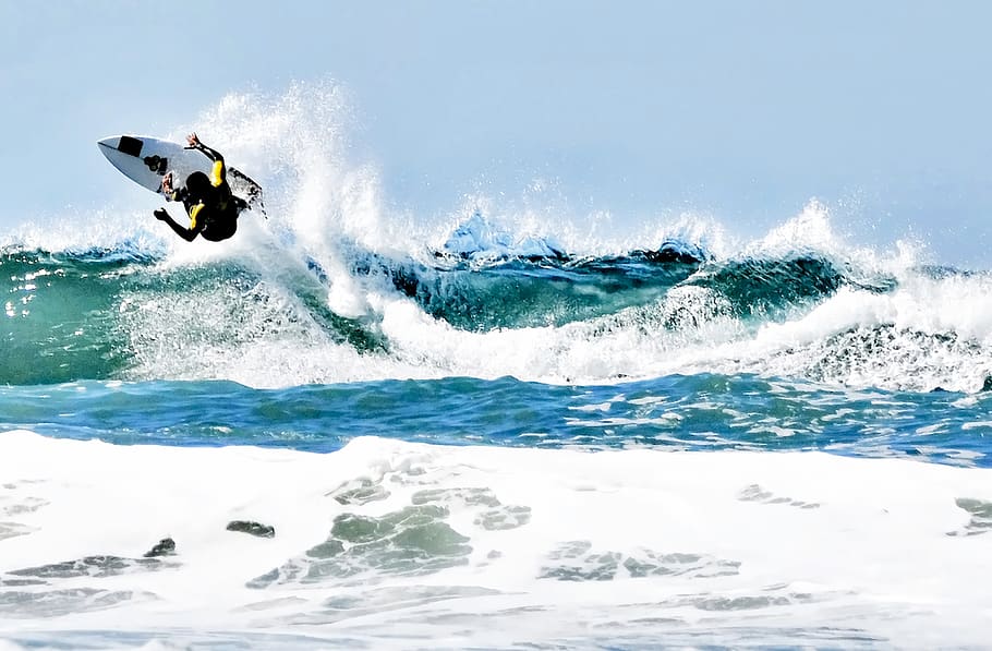 person doing surfboard, ocean, water, nature, sea, outdoors, sea waves HD wallpaper