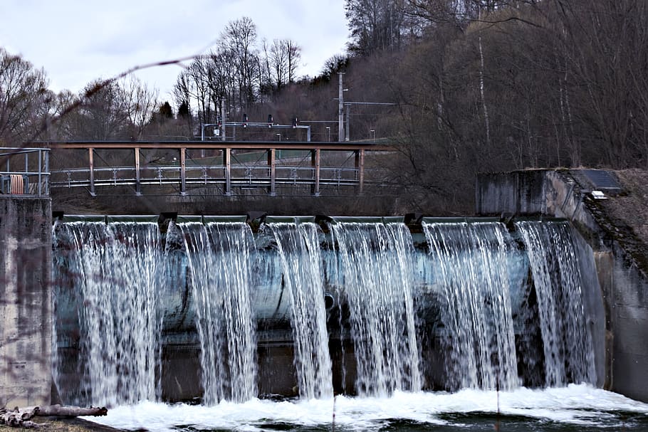 bridge, water, river, architecture, city, waterfall, nature HD wallpaper