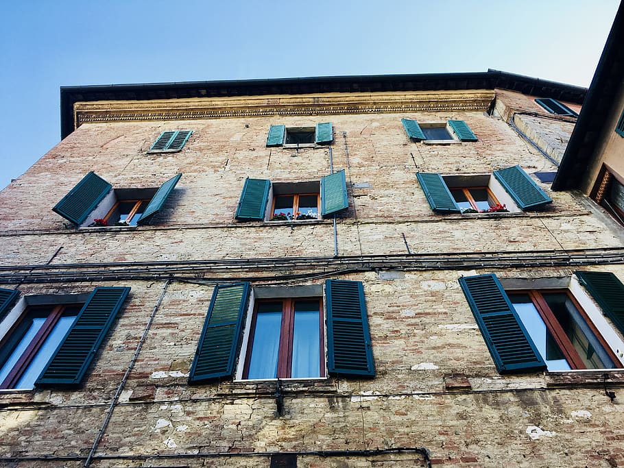 opened blue window shutters, home decor, curtain, window shade HD wallpaper