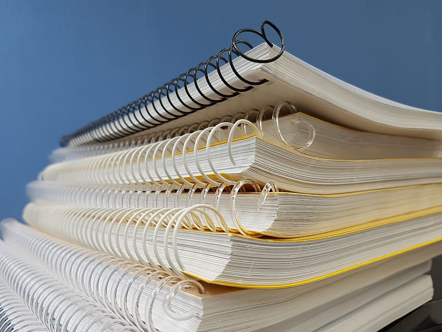 Yellow Spiral Notebooks, close-up, stacked, no people, coathanger HD wallpaper