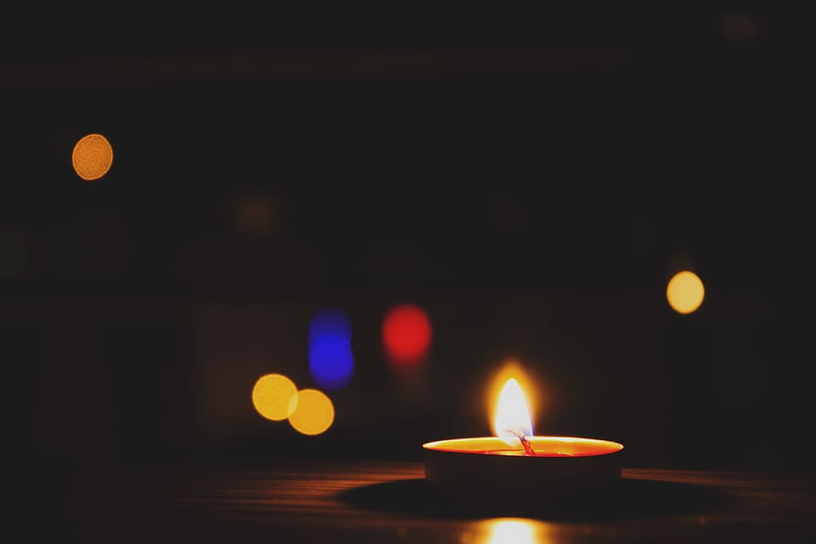 Lighted Tealight With Bokeh Photography, blaze, blur, bright HD wallpaper