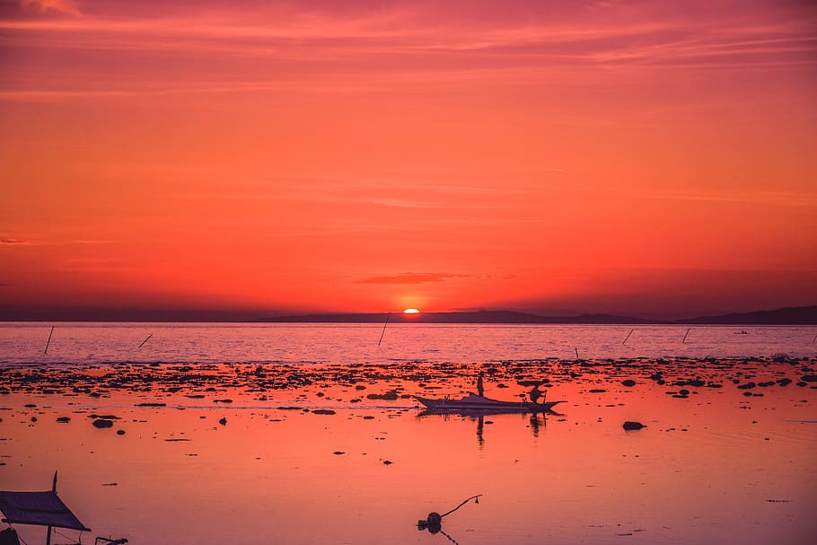 sunset, silhouette, water, sea, sky, beauty in nature, scenics - nature HD wallpaper