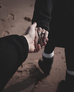 silver-colored ring, hand, holding hand, tattoo, sleeve, alien HD wallpaper