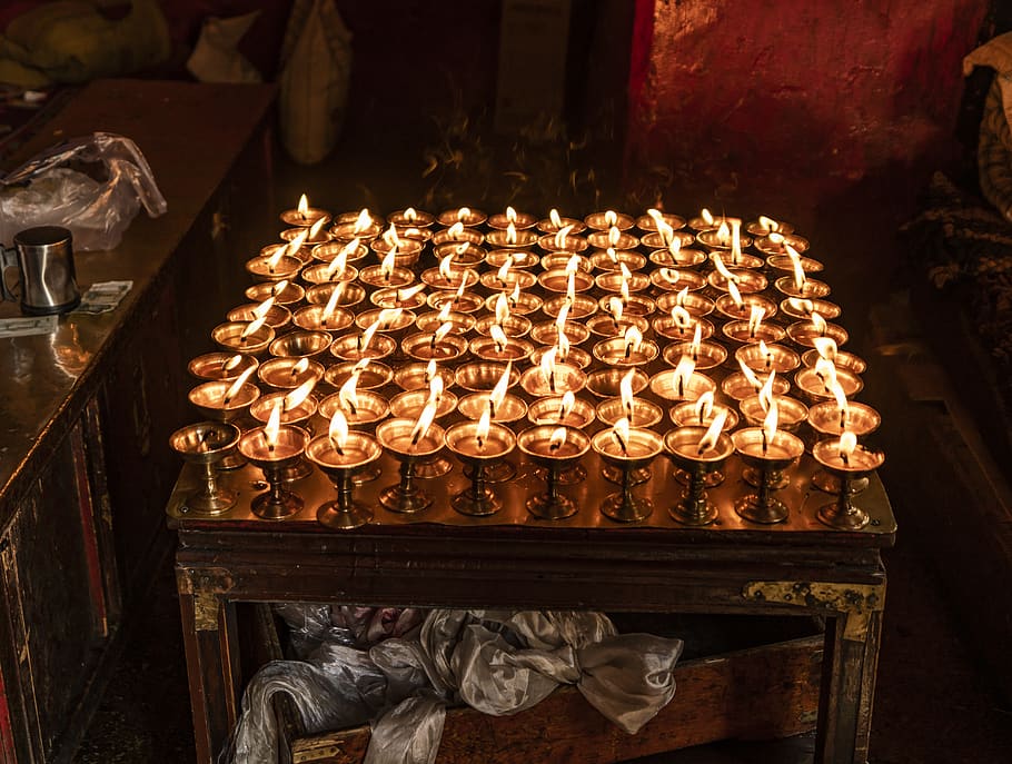lighted candles, indoors, large group of objects, no people, illuminated HD wallpaper