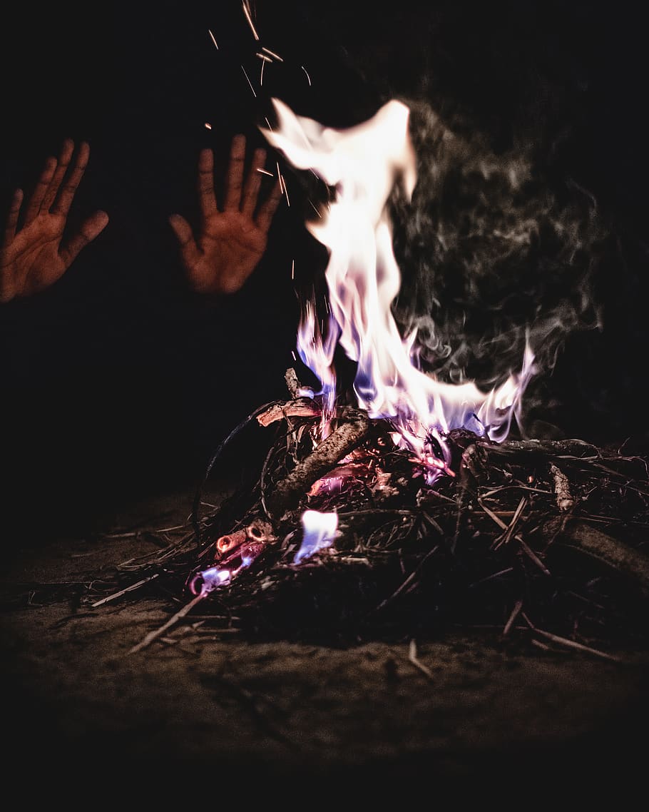 person heating both hands on bornfire, burning, heat - temperature HD wallpaper
