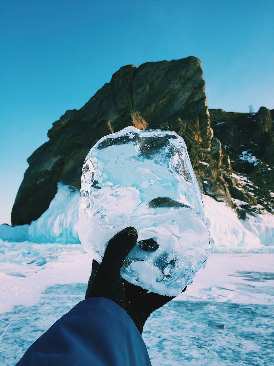 person holding ice, nature, outdoors, snow, mountain, russia HD wallpaper